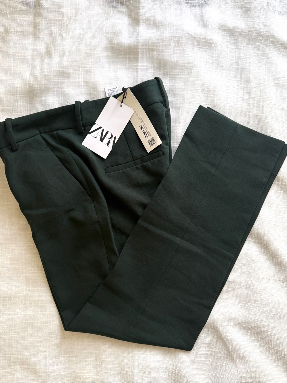 NWT ZARA women tailored dress smart pants in deep green, size S